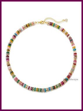 Boho Beaded Choker Necklace Natural Gemstone 16" Women Jewelry